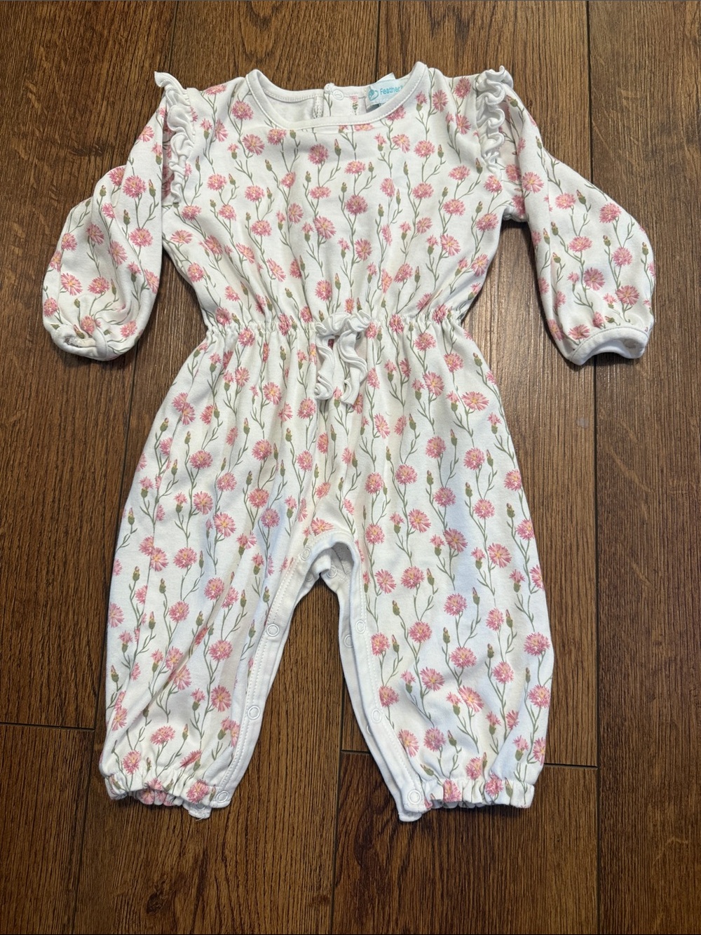 Feather baby Infant Floral One-Piece - White with Pink Blossoms